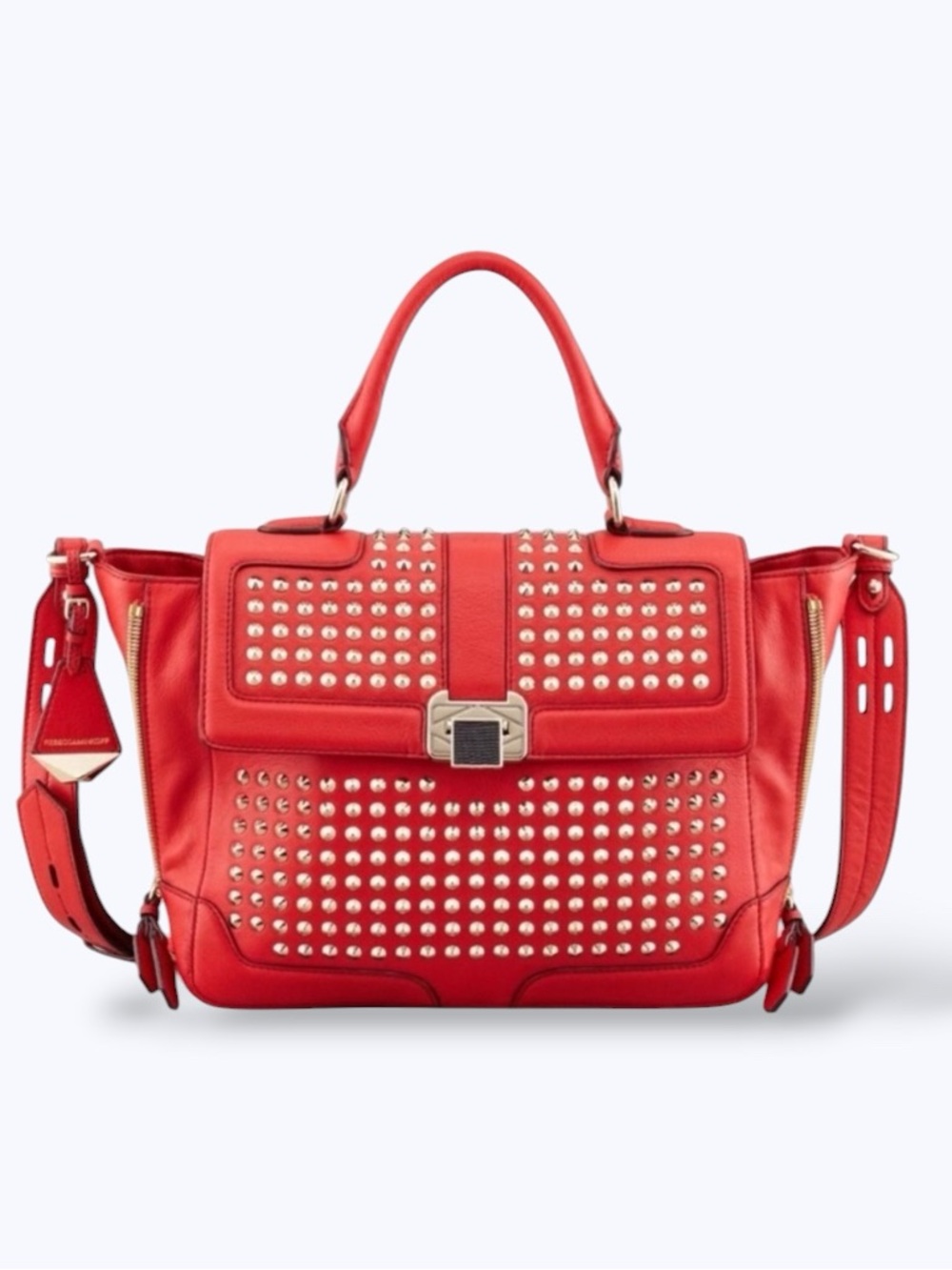 Rebecca Minkoff Red Italian Leather Studded Satchel Crossbody Bag Like New
